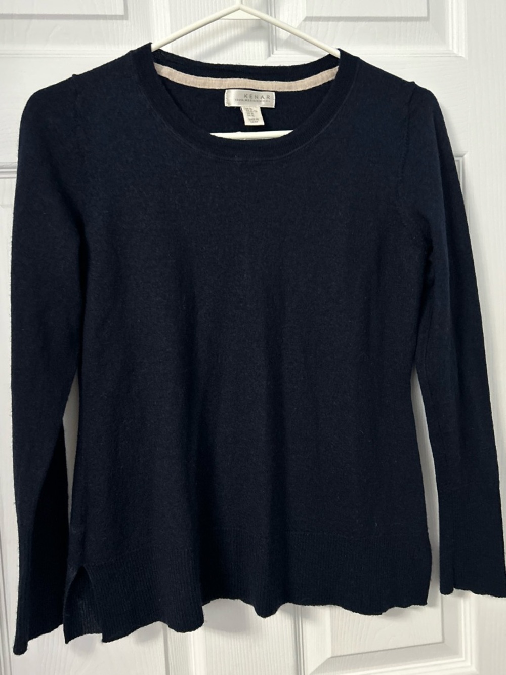 Kenar Navy Blue Crewneck Long Sleeve 100% Merino Wool Sweater
